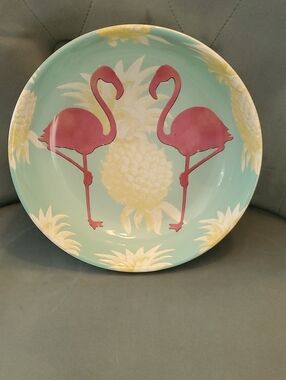Pink Flamingo Melamine Dinner Plate - Mint & Yellow Pineapple Design